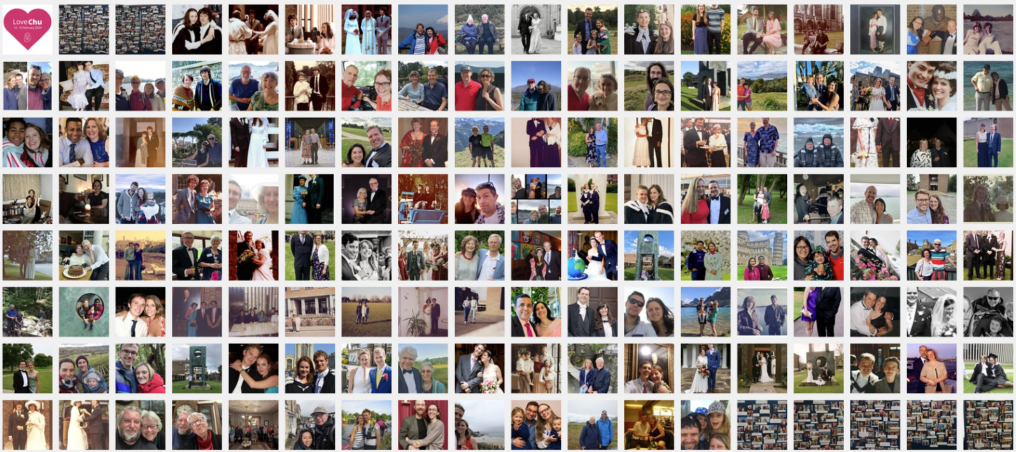 A collage of numerous couples posing together in various settings. Each photo features a pair smiling, embracing, or sharing a moment, set against a variety of backdrops like outdoor landscapes, events, and casual settings.