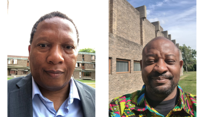 Luvuyo Wotshela and Ayodele Ladokun in the grounds of Churchill College